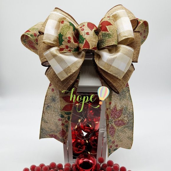 Handmade Burlap Christmas Bow for Lantern, Wreath, Tree, Gift, Centerpiece. - Picture 1 of 4